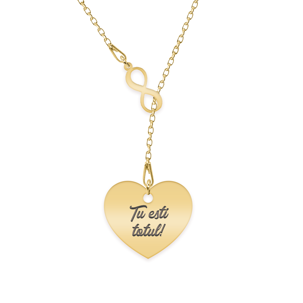 Infinity Love - Colier asimetric argint 925 placat cu aur galben 24K cu infinit si inima personalizata